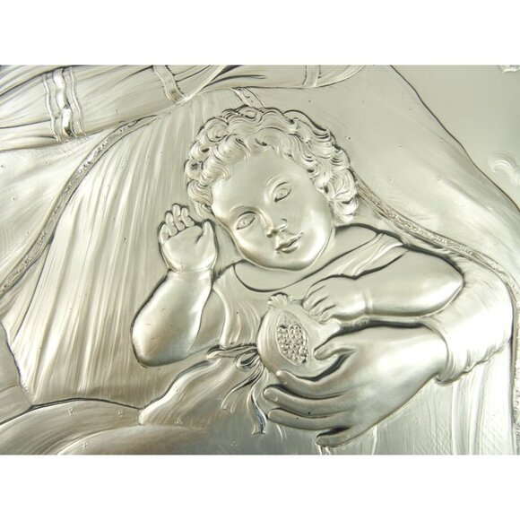 Virgin Mary Jesus Angels Castellani Sterling Silver Bas-Relief Wall Hanging - Picture 3 of 16